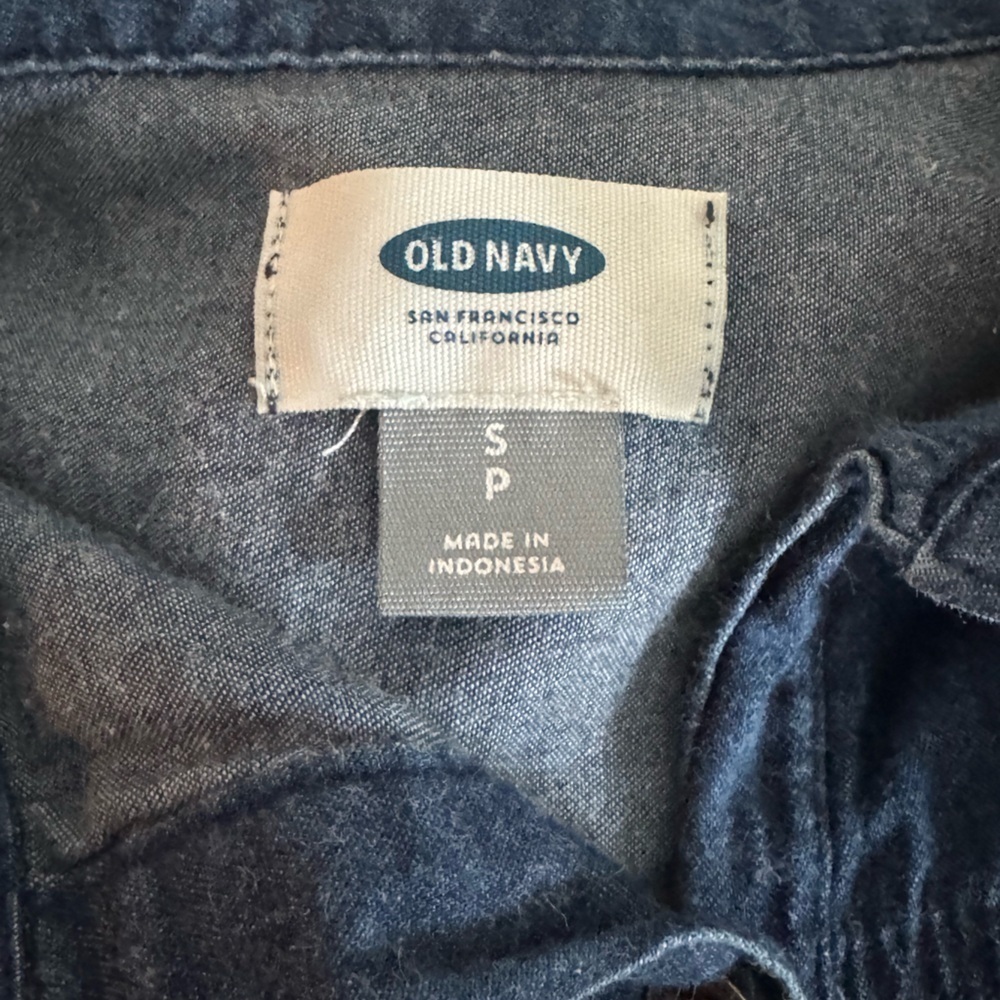 Old Navy Dark Wash Chambray Cotton Shirt Dress Snap Front Pockets Size S - Picture 2 of 8